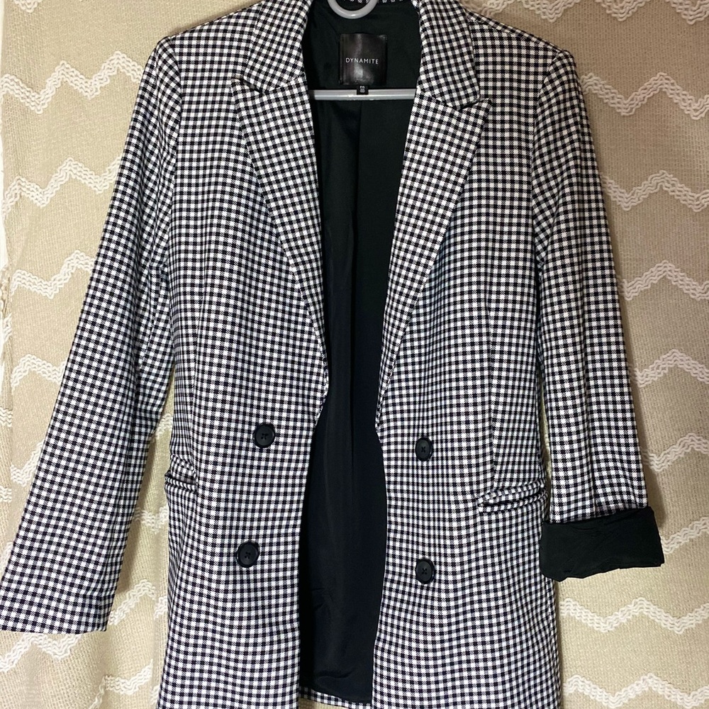 Dynamite Black and White Checkered Blazer